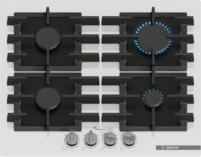 PPP6A2I40R-SERİ  6 -Gazlı Ocak 60 cm Temperli cam, Beyaz