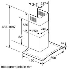 Serie | 4 duvar tipi davlumbaz 60 cm şeffaf cam