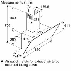 DWK96PJ60T-Serie | 4 90 cm yatay siyah cam davlunbaz 700 m³/saat