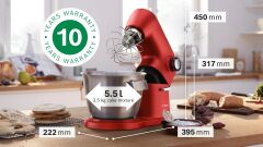 MUM9A66R00-Serie 8 Mutfak Makinesi OptiMUM 1600 W Kırmızı, Gümüş