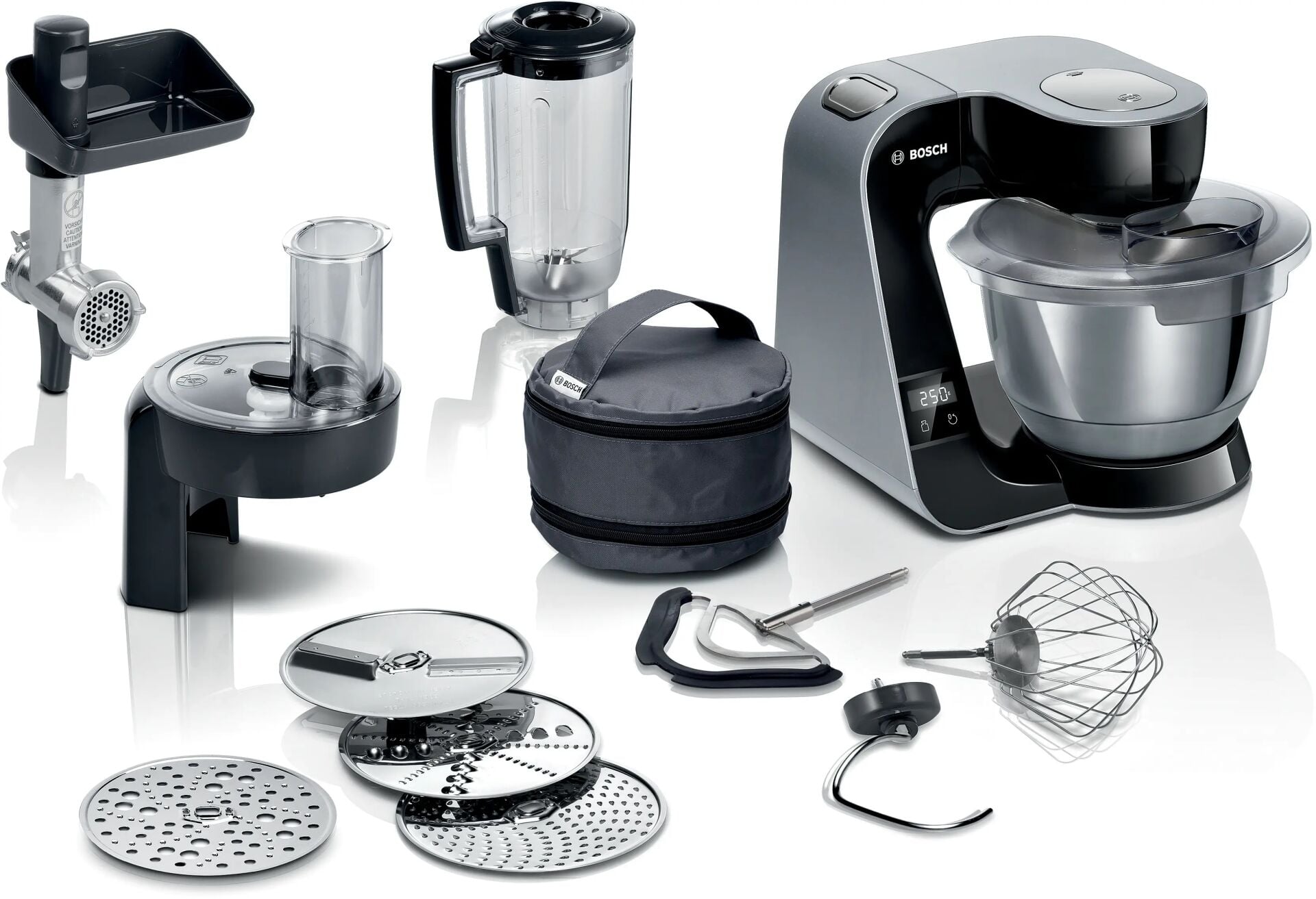 MUM5XC4E-BOSCH Seri 4 Mutfak robotu, tartı özellikli, MUM 5 1000 W, Siyah, Koyu gümüş