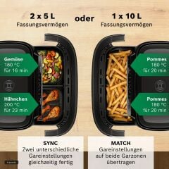 MAFD490B1-Seri 4 Çift ÇekmeceliAir Fryer Siyah (10 lt) 2500 W